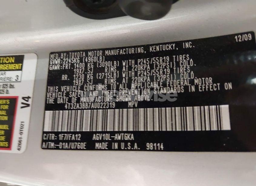 Photo 9 of 2010 Toyota Venza (VIN 4T3ZA3BB7AU022319)