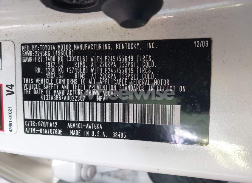 Photo 9 of 2010 Toyota Venza (VIN 4T3ZA3BB7AU022367)