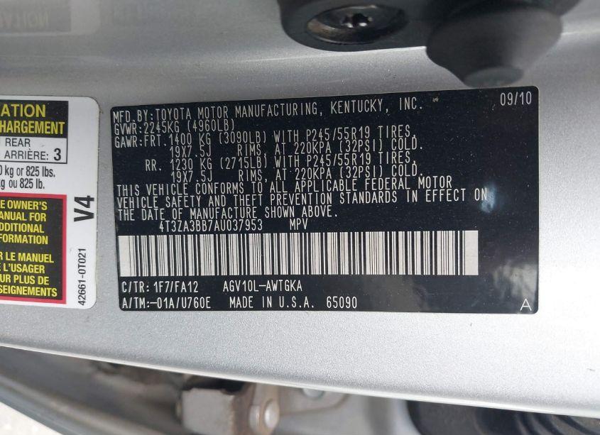 Photo 9 of 2010 Toyota Venza (VIN 4T3ZA3BB7AU037953)