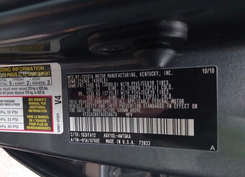 Photo 9 of 2010 Toyota Venza (VIN 4T3ZA3BB7AU038679)