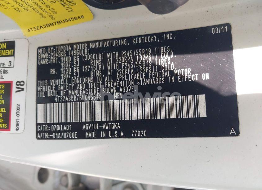 Photo 9 of 2011 Toyota Venza (VIN 4T3ZA3BB7BU045648)