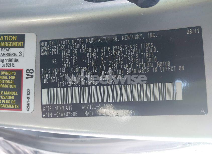 Photo 9 of 2011 Toyota Venza (VIN 4T3ZA3BB7BU049943)