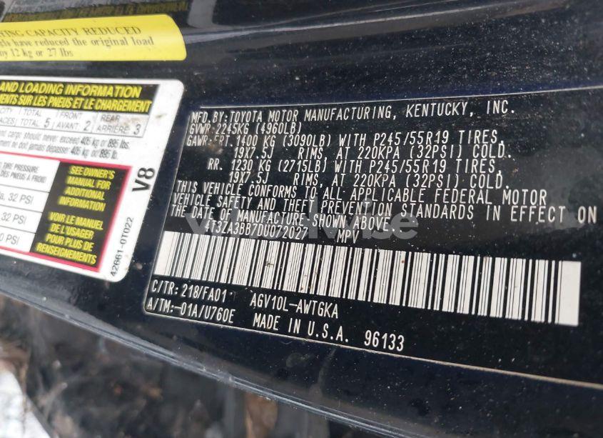 Photo 9 of 2013 Toyota Venza LE (VIN 4T3ZA3BB7DU072027)