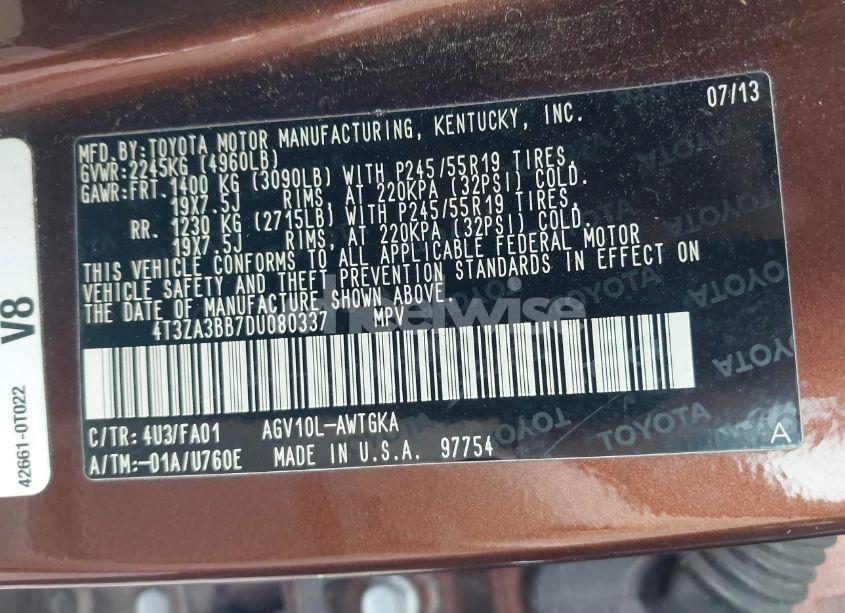 Photo 9 of 2013 Toyota Venza LE (VIN 4T3ZA3BB7DU080337)