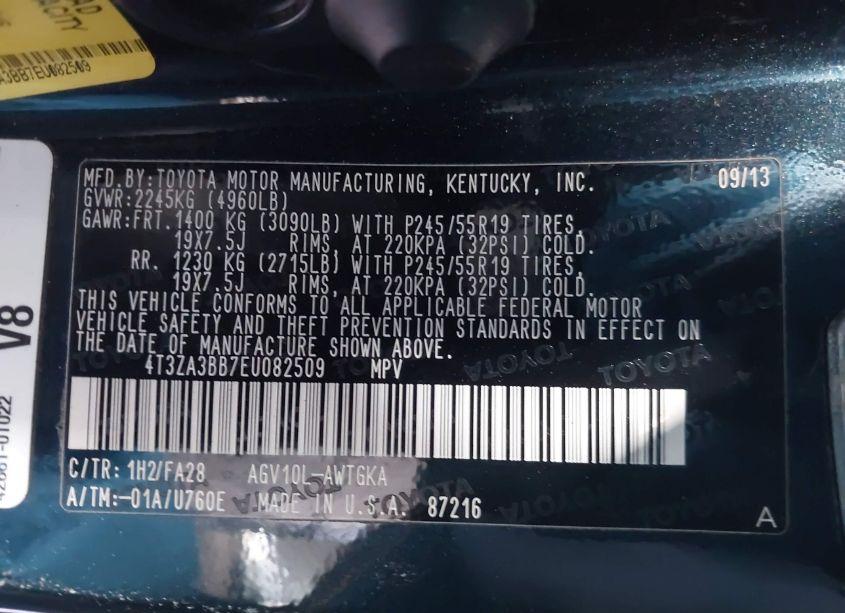 Photo 9 of 2014 Toyota Venza LE (VIN 4T3ZA3BB7EU082509)