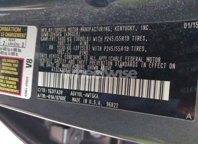 Photo 9 of 2015 Toyota Venza LE (VIN 4T3ZA3BB7FU093818)