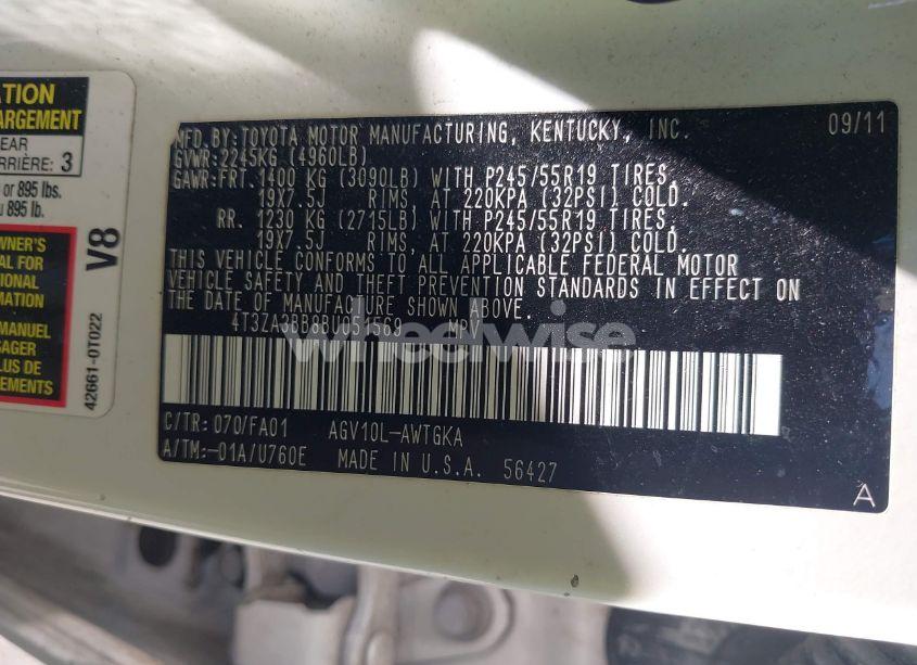 Photo 9 of 2011 Toyota Venza (VIN 4T3ZA3BB8BU051569)