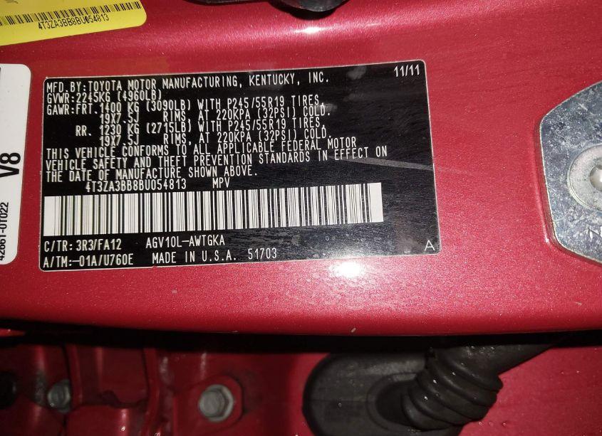 Photo 9 of 2011 Toyota Venza (VIN 4T3ZA3BB8BU054813)