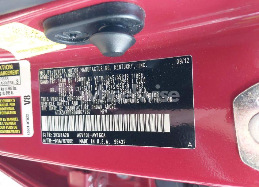 Photo 9 of 2013 Toyota Venza LE (VIN 4T3ZA3BB8DU067287)