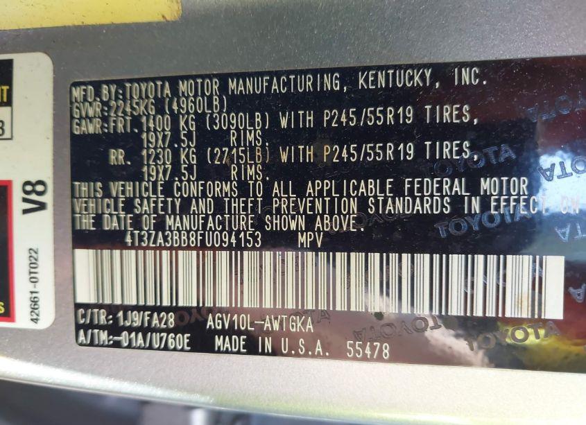 Photo 9 of 2015 Toyota Venza LE (VIN 4T3ZA3BB8FU094153)