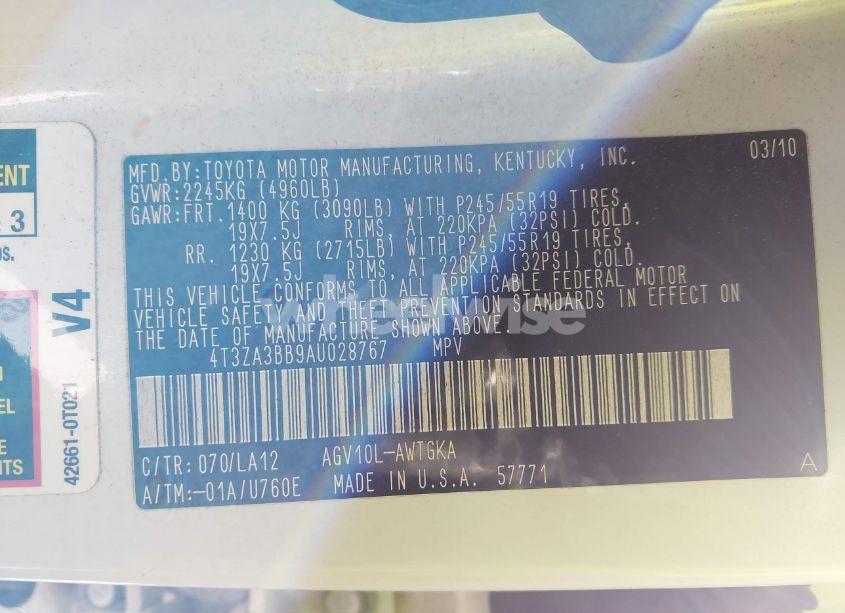 Photo 9 of 2010 Toyota Venza (VIN 4T3ZA3BB9AU028767)