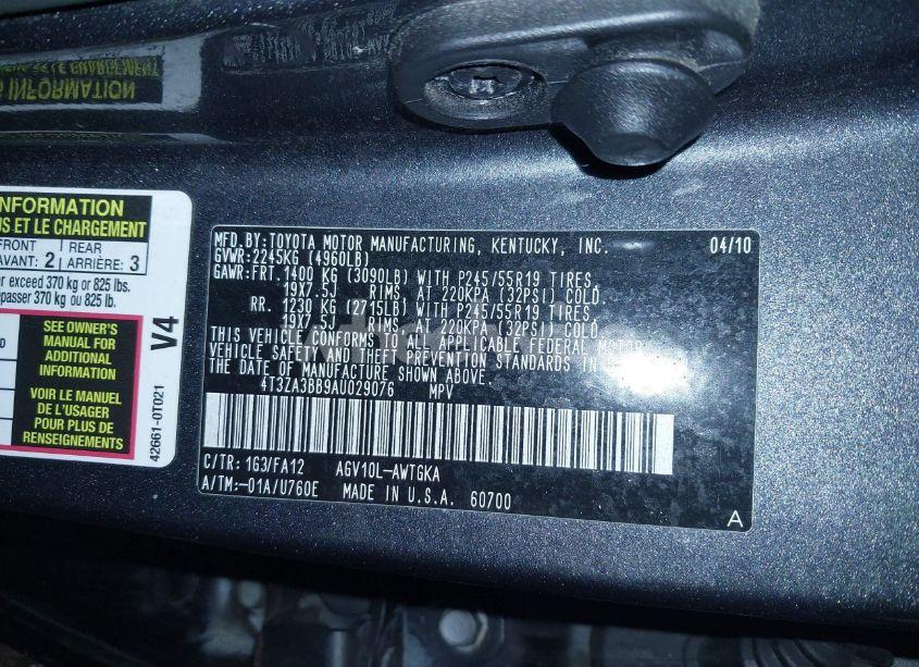 Photo 9 of 2010 Toyota Venza (VIN 4T3ZA3BB9AU029076)