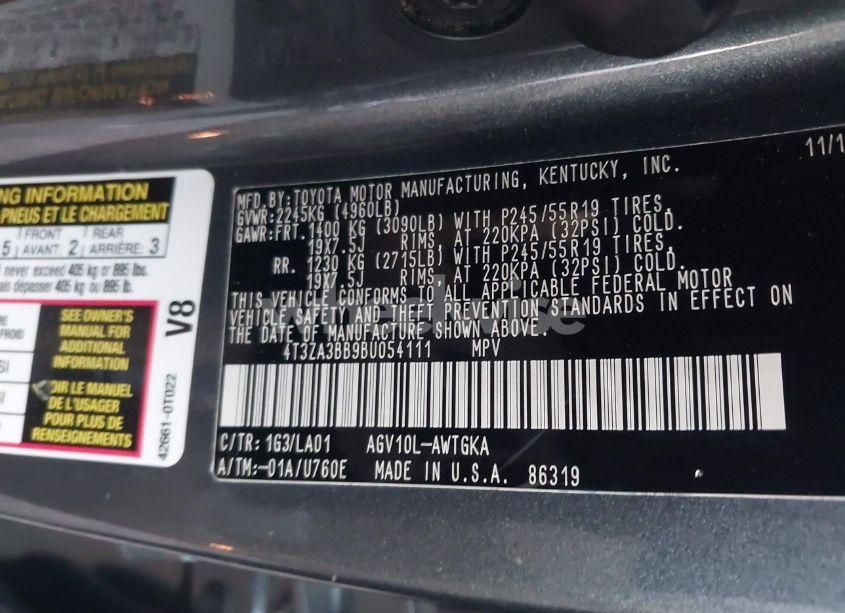 Photo 9 of 2011 Toyota Venza (VIN 4T3ZA3BB9BU054111)