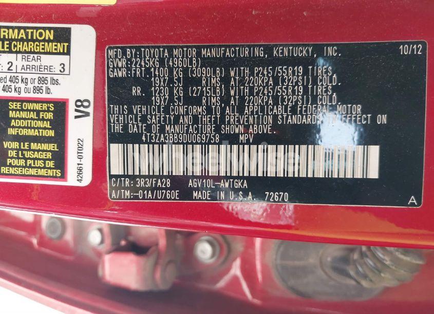 Photo 9 of 2013 Toyota Venza LE (VIN 4T3ZA3BB9DU069758)