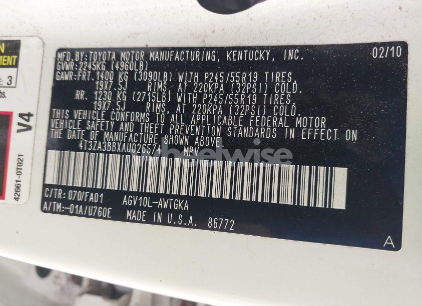 Photo 9 of 2010 Toyota Venza (VIN 4T3ZA3BBXAU026574)