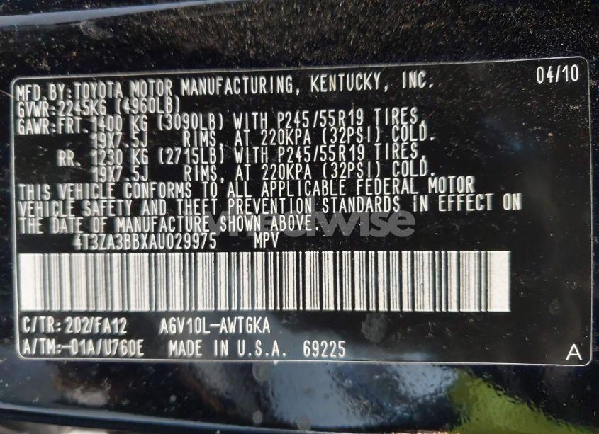 Photo 9 of 2010 Toyota Venza (VIN 4T3ZA3BBXAU029975)