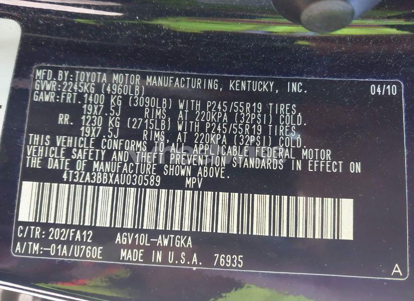 Photo 9 of 2010 Toyota Venza (VIN 4T3ZA3BBXAU030589)