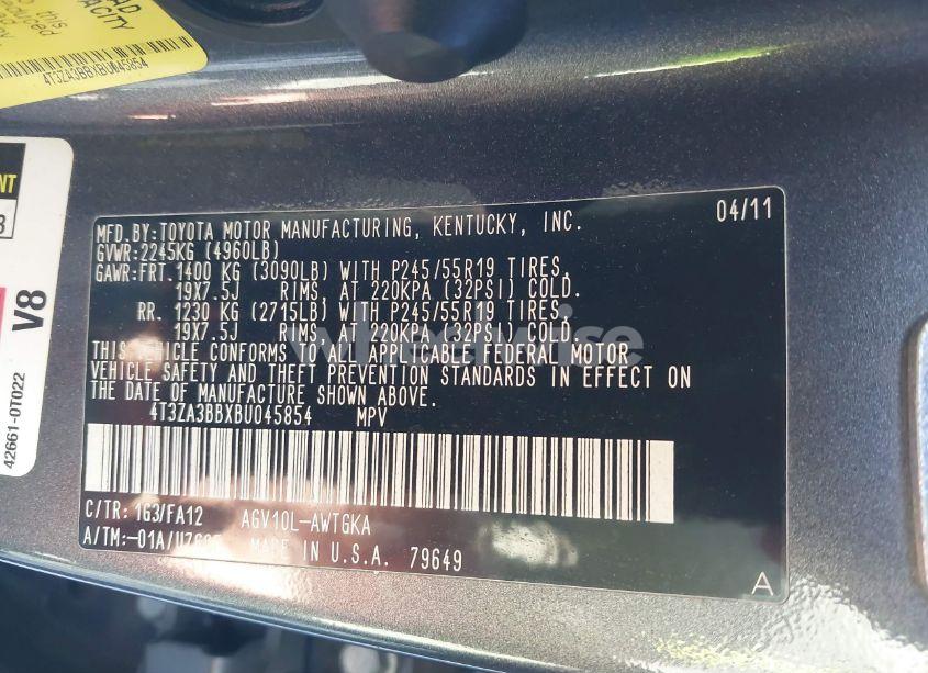 Photo 9 of 2011 Toyota Venza (VIN 4T3ZA3BBXBU045854)