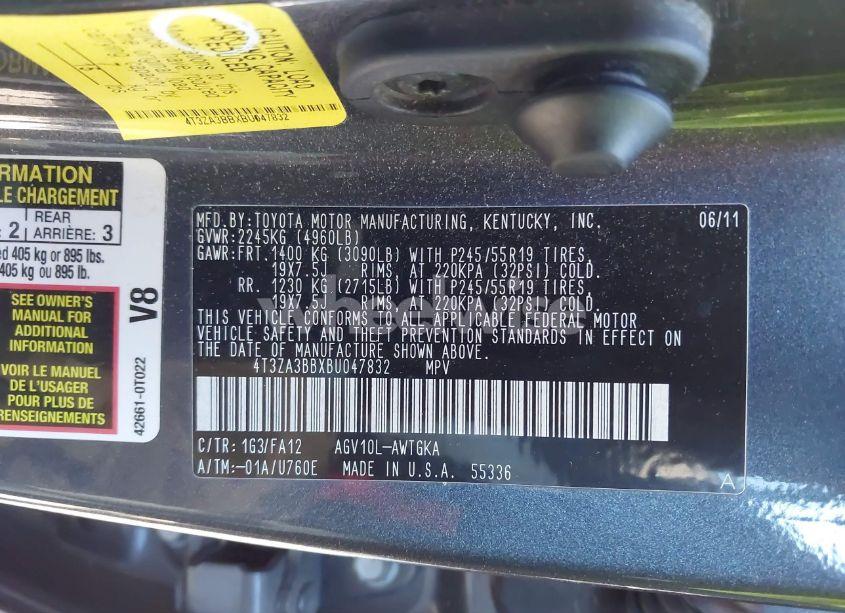 Photo 9 of 2011 Toyota Venza (VIN 4T3ZA3BBXBU047832)