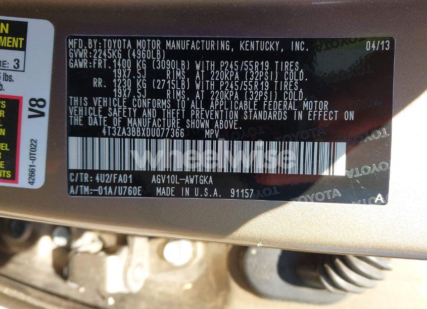 Photo 9 of 2013 Toyota Venza LE (VIN 4T3ZA3BBXDU077366)