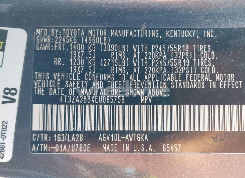 Photo 9 of 2014 Toyota Venza LE/XLE (VIN 4T3ZA3BBXEU085758)