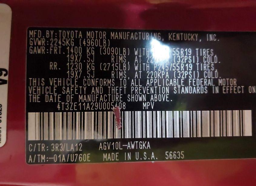 Photo 9 of 2009 Toyota Venza (VIN 4T3ZE11A29U005408)