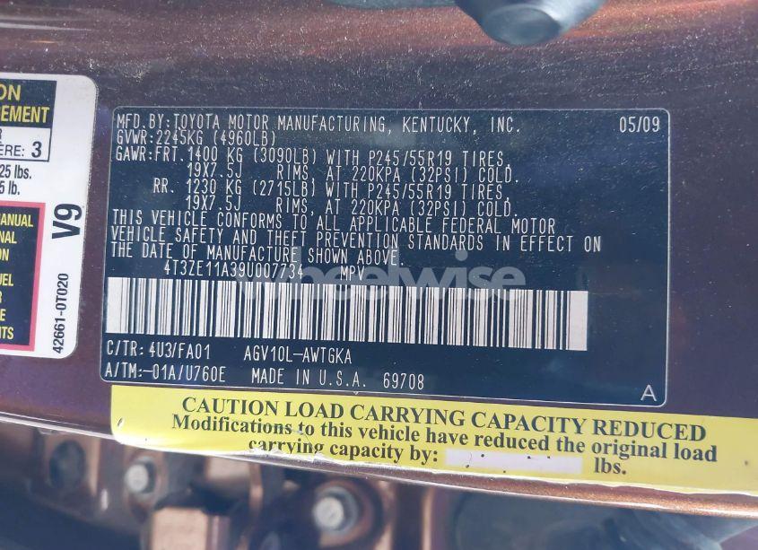 Photo 9 of 2009 Toyota Venza (VIN 4T3ZE11A39U007734)