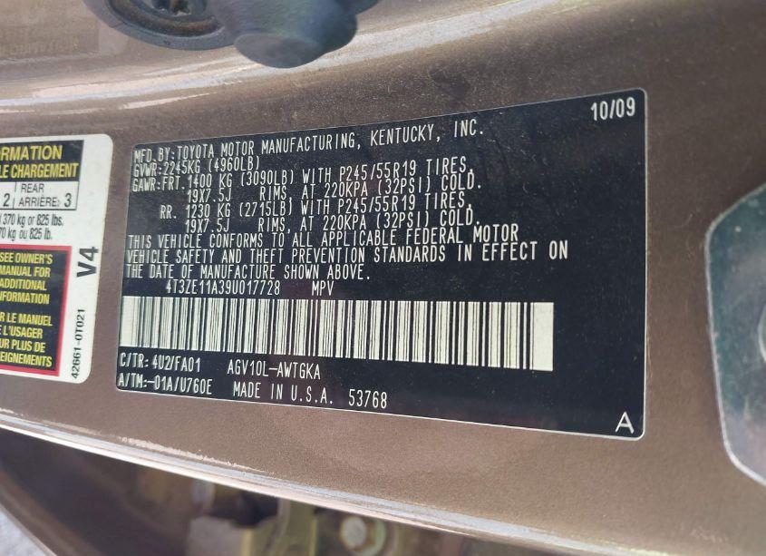 Photo 9 of 2009 Toyota Venza (VIN 4T3ZE11A39U017728)