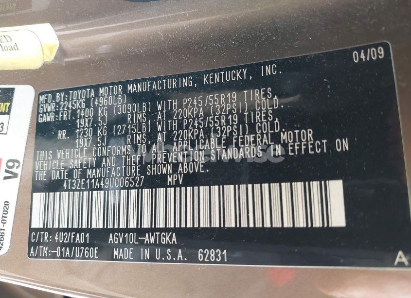 Photo 9 of 2009 Toyota Venza (VIN 4T3ZE11A49U006527)