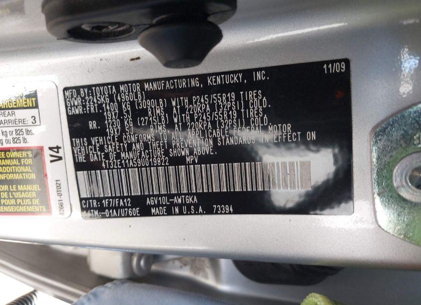 Photo 9 of 2009 Toyota Venza (VIN 4T3ZE11A59U019822)