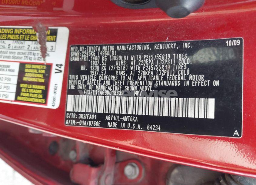 Photo 9 of 2009 Toyota Venza (VIN 4T3ZE11A69U018839)