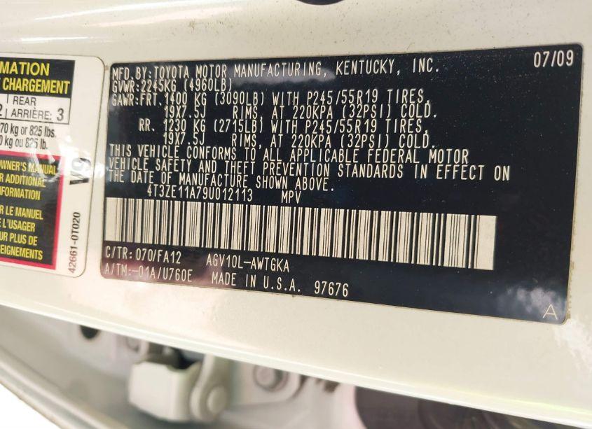 Photo 9 of 2009 Toyota Venza (VIN 4T3ZE11A79U012113)