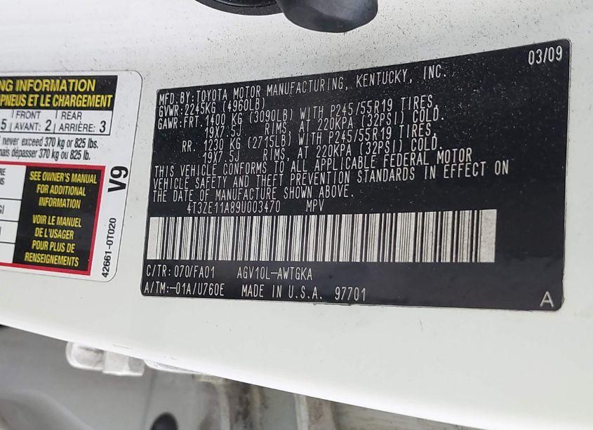 Photo 9 of 2009 Toyota Venza (VIN 4T3ZE11A89U003470)