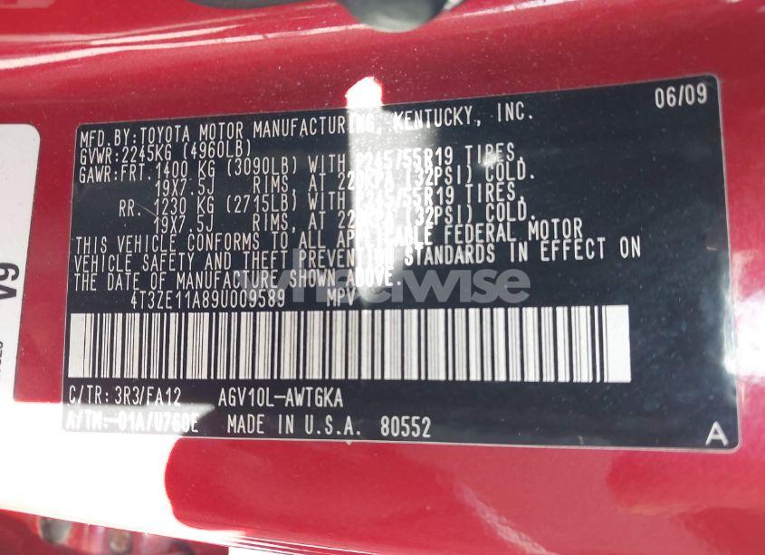 Photo 9 of 2009 Toyota Venza (VIN 4T3ZE11A89U009589)