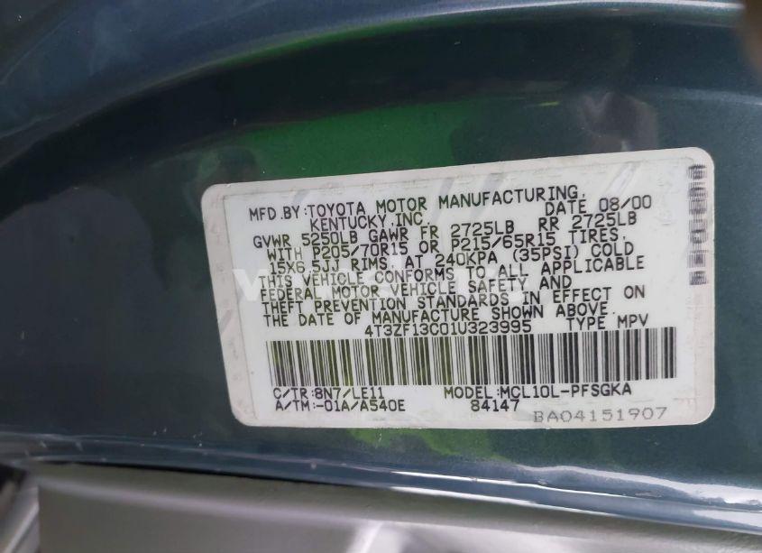 Photo 9 of 2001 Toyota Sienna XLE (VIN 4T3ZF13C01U323995)