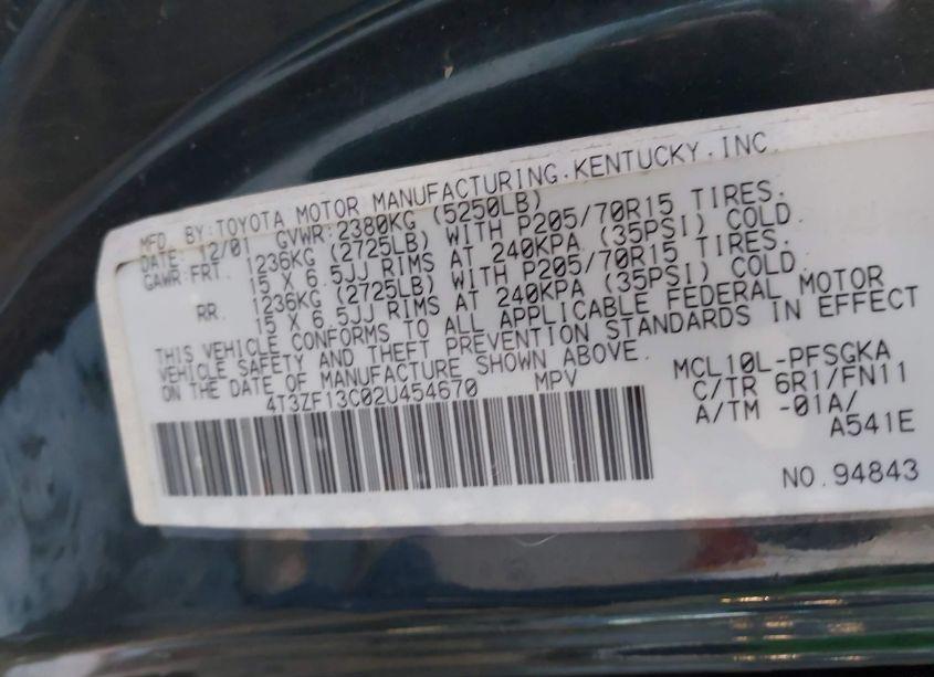 Photo 9 of 2002 Toyota Sienna LE (VIN 4T3ZF13C02U454670)