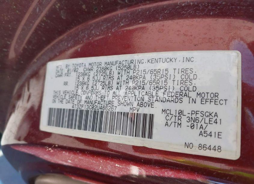 Photo 9 of 2002 Toyota Sienna XLE (VIN 4T3ZF13C02U466267)