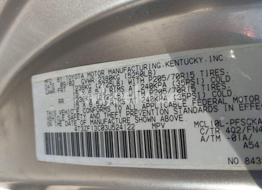 Photo 9 of 2003 Toyota Sienna LE (VIN 4T3ZF13C03U524122)