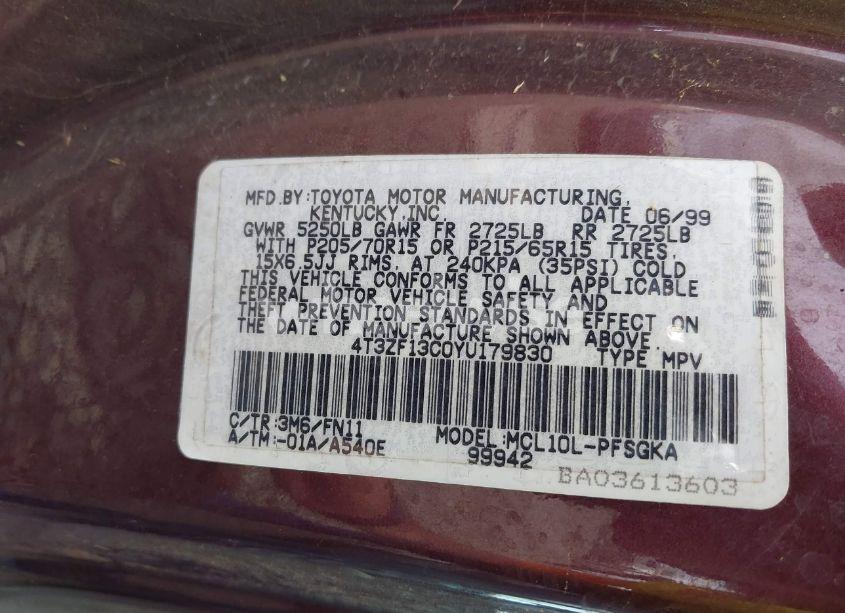 Photo 9 of 2000 Toyota Sienna LE (VIN 4T3ZF13C0YU179830)