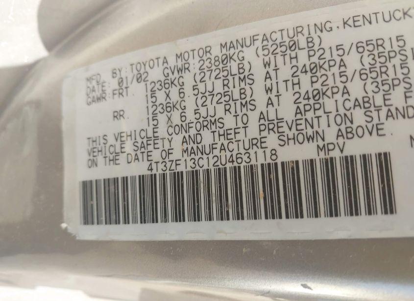 Photo 9 of 2002 Toyota Sienna LE (VIN 4T3ZF13C12U463118)