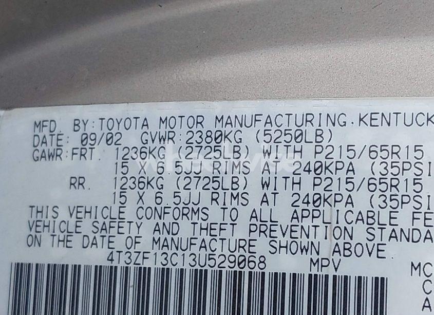 Photo 9 of 2003 Toyota Sienna LE (VIN 4T3ZF13C13U529068)