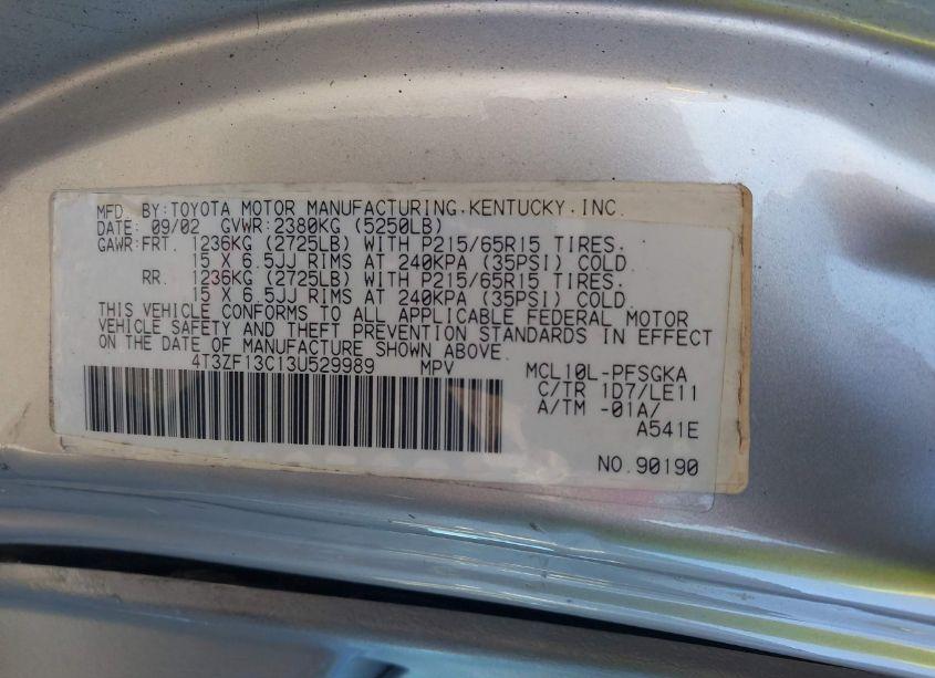 Photo 9 of 2003 Toyota Sienna XLE (VIN 4T3ZF13C13U529989)