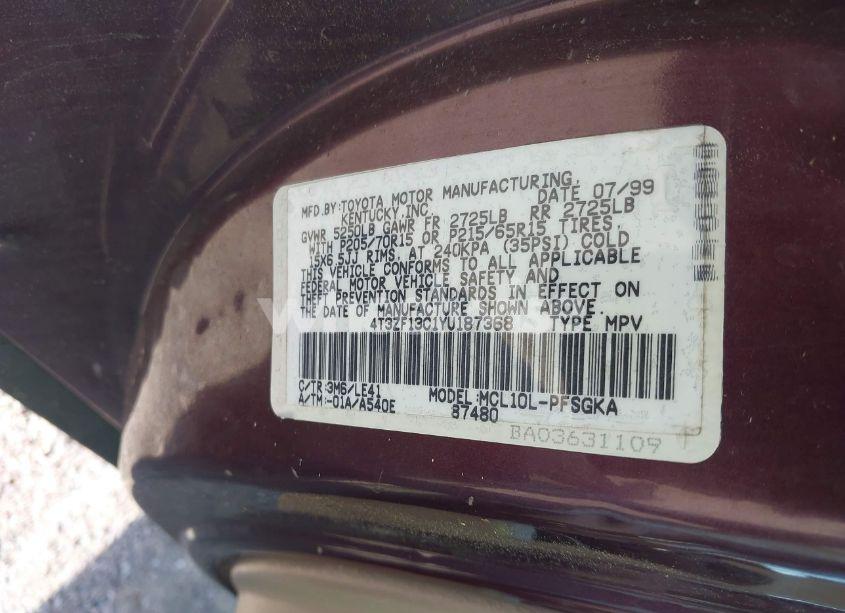 Photo 9 of 2000 Toyota Sienna XLE (VIN 4T3ZF13C1YU187368)