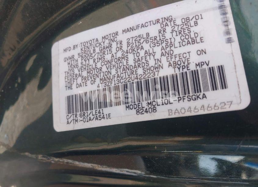 Photo 9 of 2002 Toyota Sienna XLE (VIN 4T3ZF13C22U422237)