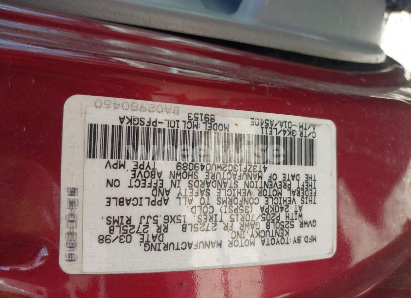 Photo 9 of 1998 Toyota Sienna XLE (VIN 4T3ZF13C2WU049089)