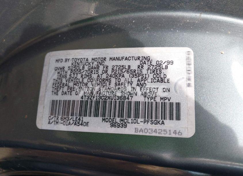 Photo 9 of 1999 Toyota Sienna XLE (VIN 4T3ZF13C2XU136847)