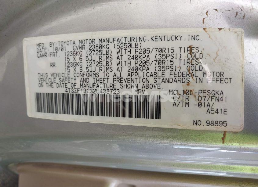 Photo 9 of 2002 Toyota Sienna LE (VIN 4T3ZF13C32U438723)