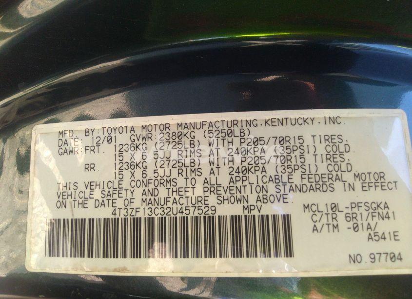 Photo 9 of 2002 Toyota Sienna LE (VIN 4T3ZF13C32U457529)