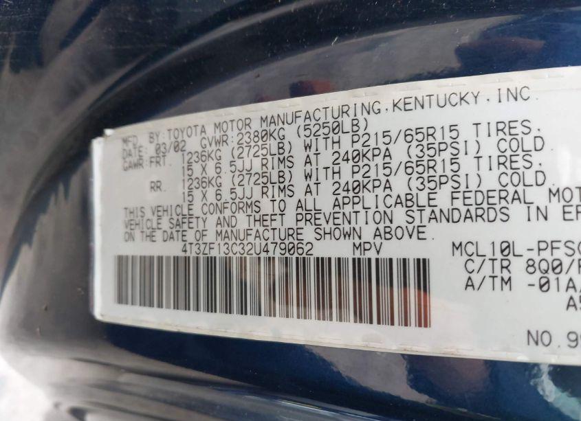 Photo 9 of 2002 Toyota Sienna LE (VIN 4T3ZF13C32U479062)