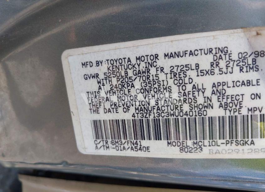 Photo 9 of 1998 Toyota Sienna LE (VIN 4T3ZF13C3WU040160)